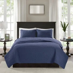 Becky Navy Reversible 3-Piece Coverlet Set - Full/Queen