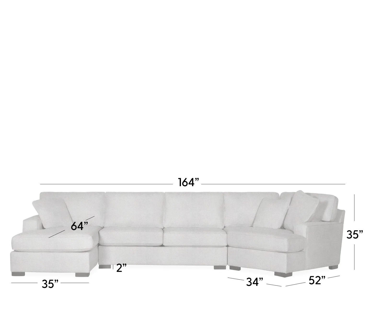 Bedford 3-Piece Sectional - LHF Chaise, Armless Apt. Sofa, RHF Cuddler