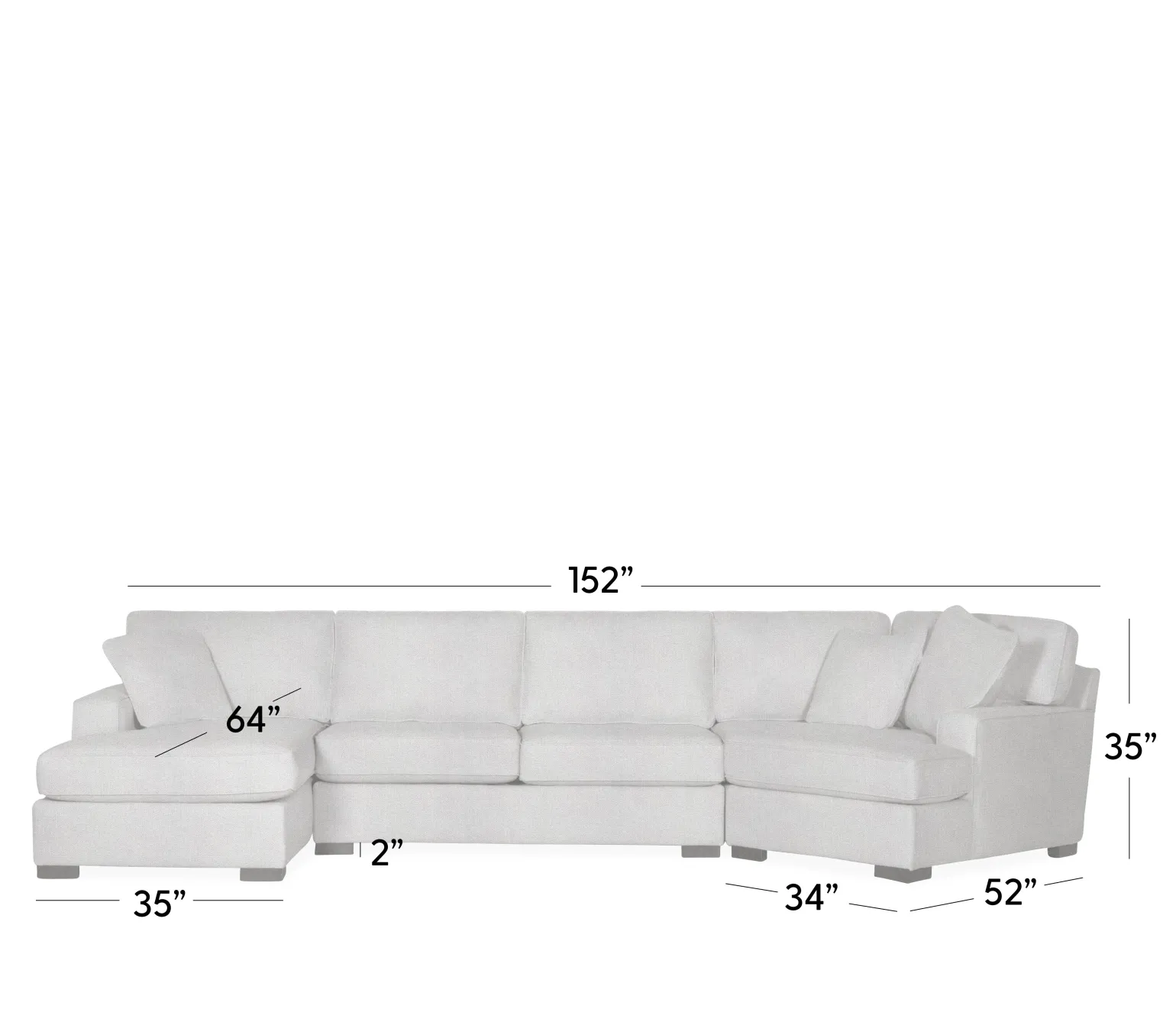 Bedford 3-Piece Sectional - LHF Chaise, Armless Loveseat, RHF Cuddler