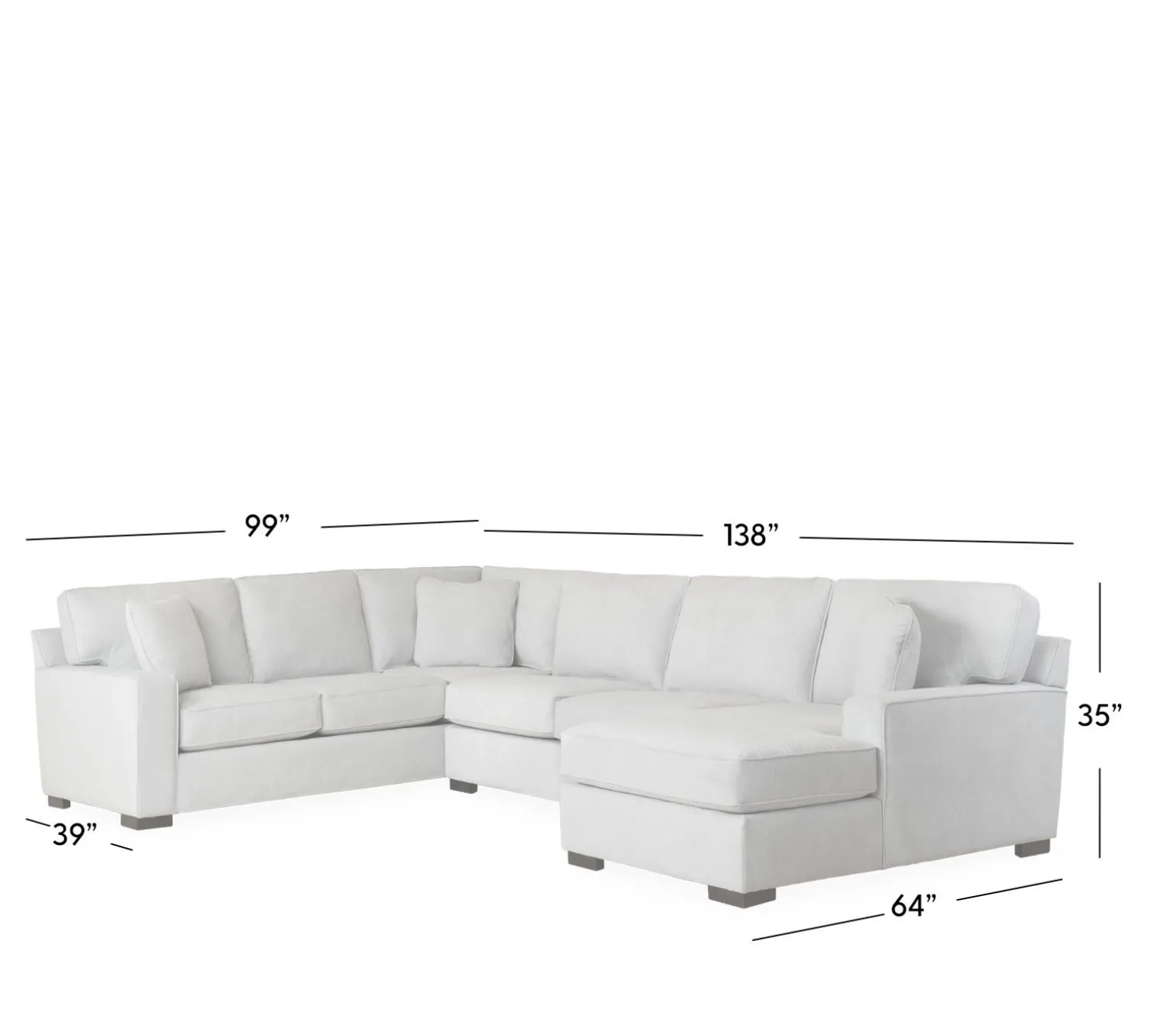 Bedford 3-Piece Sectional - LHF Sofa Sectional, Armless Apt Sofa, & RHF Chaise