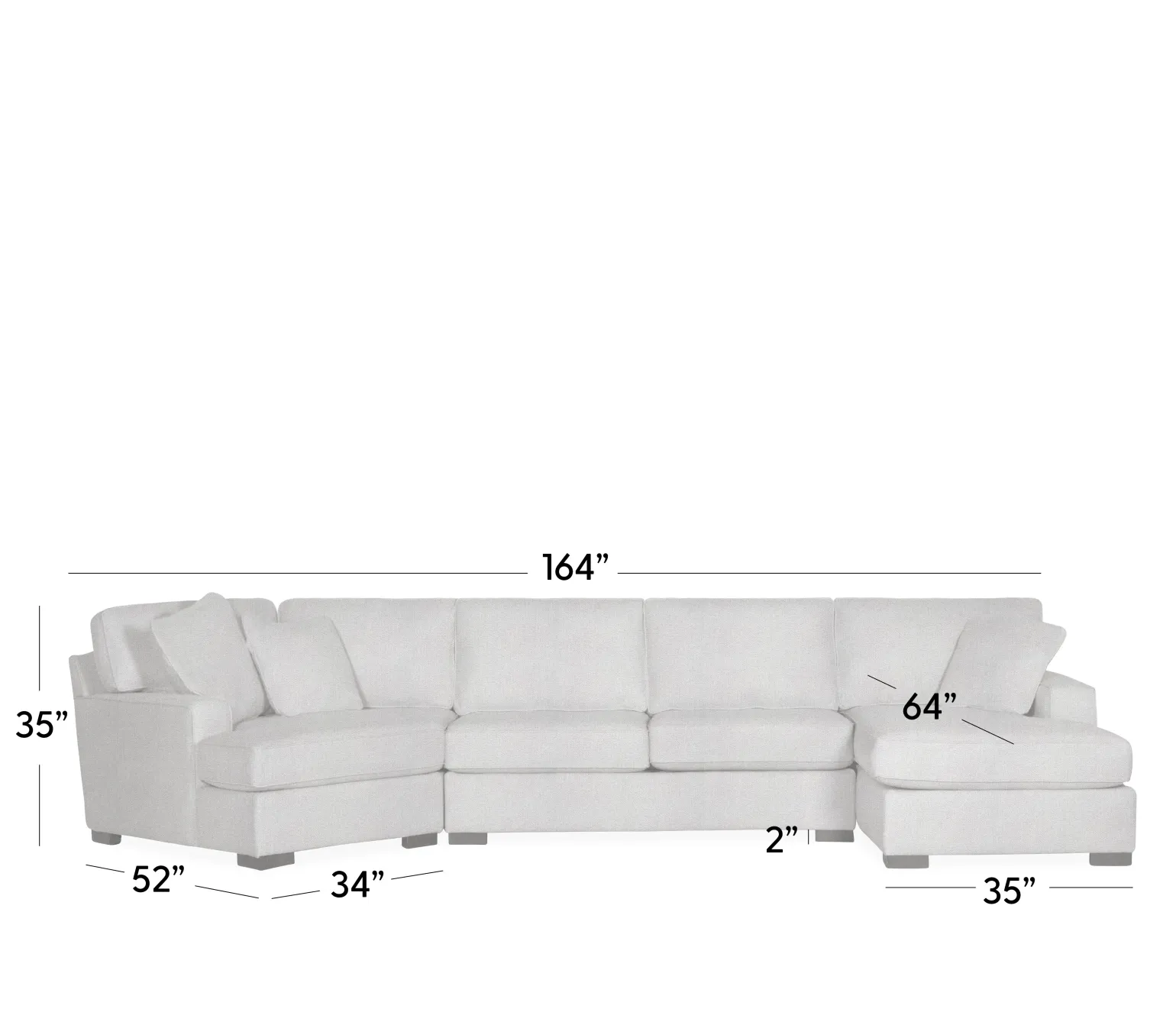 Bedford 3-Piece Sectional - RHF Chaise, Armless Apt. Sofa, LHF Cuddler