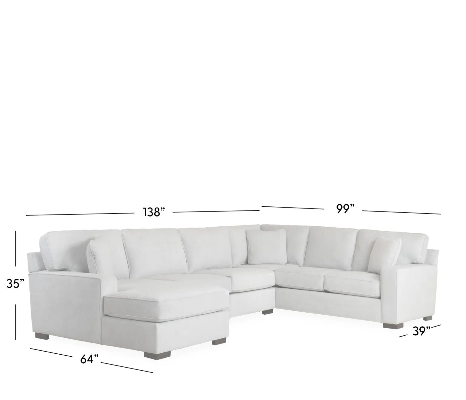 Bedford 3-Piece Sectional - RHF Sofa Sectional, Armless Apt Sofa, & LHF Chaise
