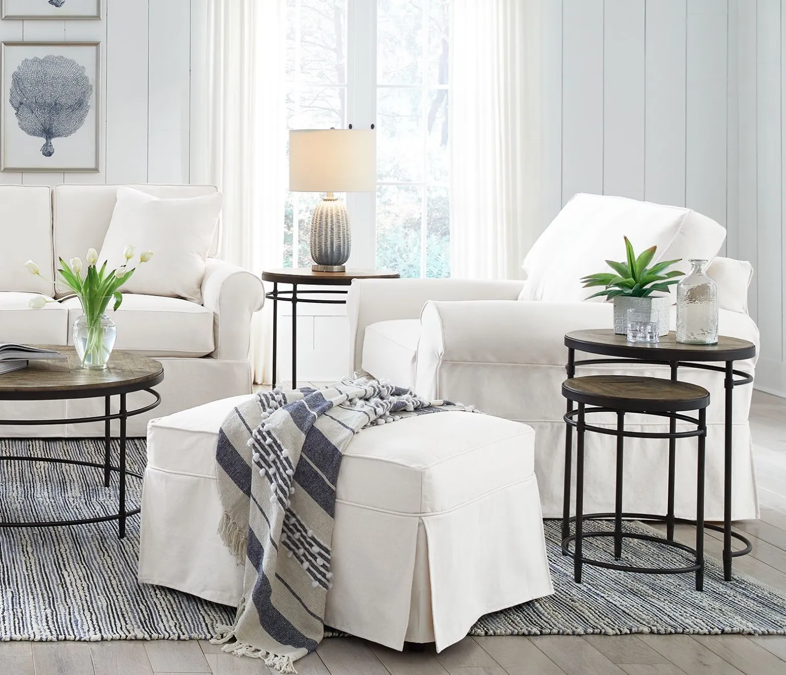 Fairbanks Slipcover Chair with Cloud Cushions - White