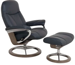 Stressless® Consul Medium Classic Chair & Ottoman - Batick Atlantic Blue