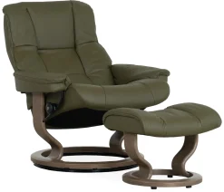 Stressless® Mayfair Large Classic Recliner & Ottoman - Paloma Dark Olive