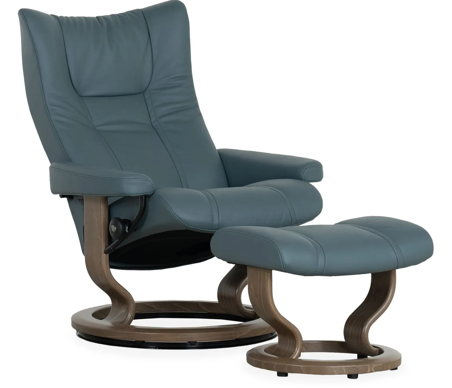 Stressless® Wing Medium Classic Recliner & Ottoman - Paloma Teal Blue