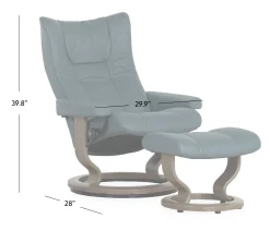 Stressless® Wing Medium Classic Recliner & Ottoman - Paloma Teal Blue