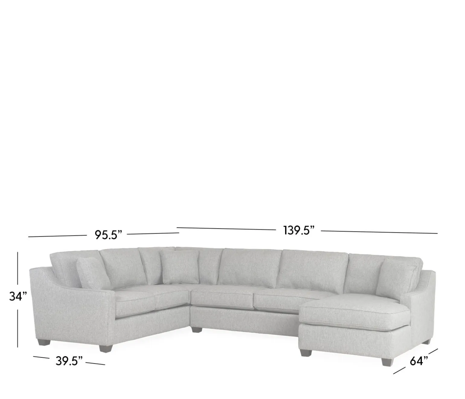 Twilight 3-Piece Sectional LHF Sofa w/ Armless Apt. Sofa, RHF Chaise