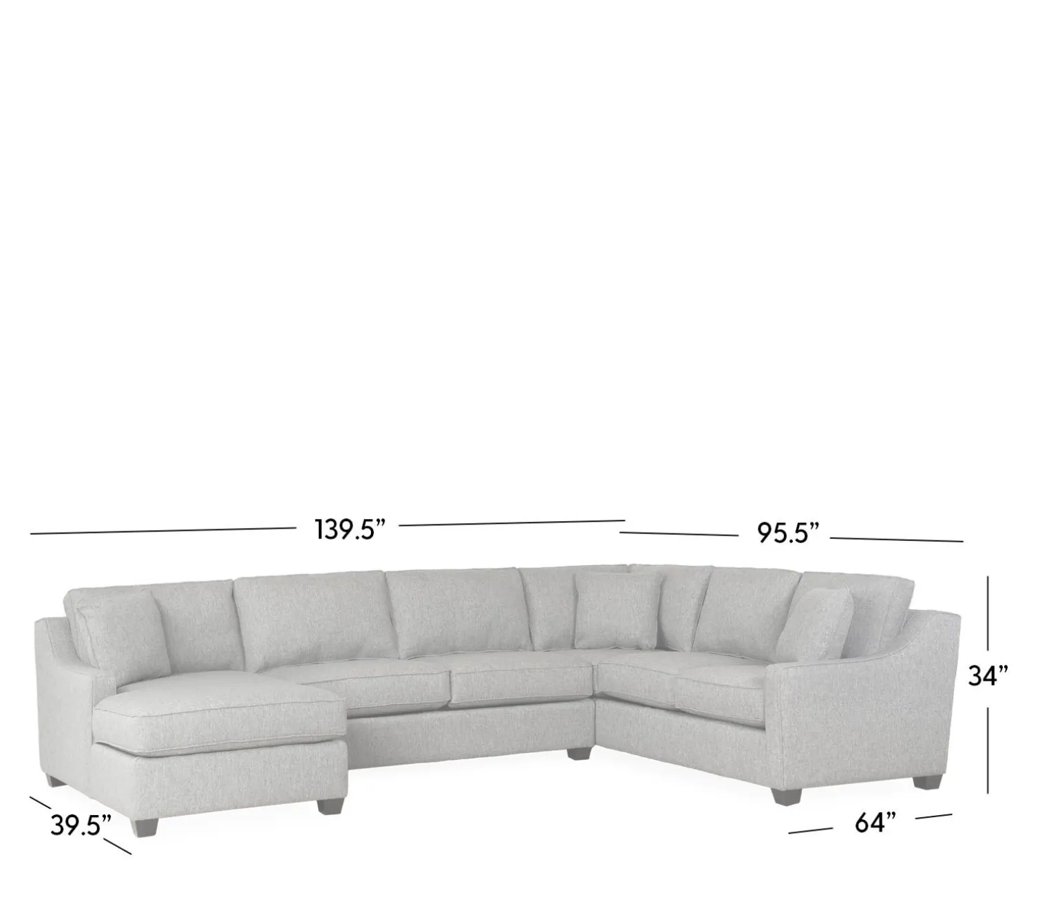 Twilight 3-Piece Sectional RHF Sofa w/ Armless Apt. Sofa, LHF Chaise